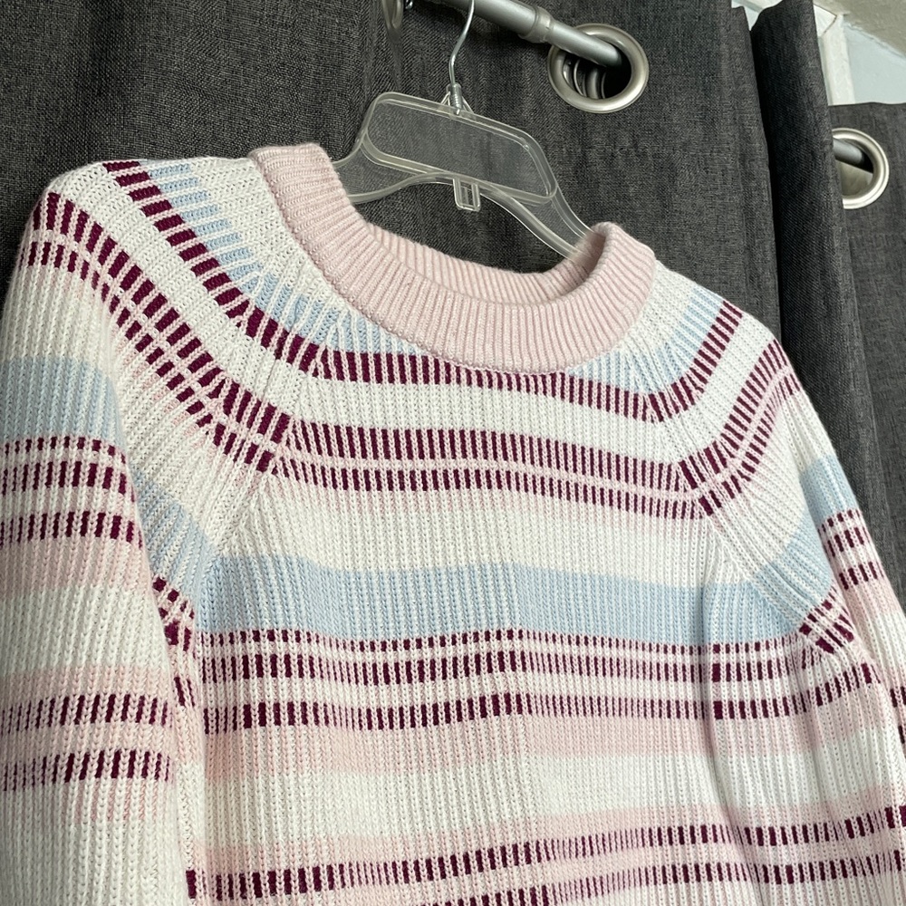 Lands' End Striped Crewneck Sweater in Pink, Light Blue & Burgundy